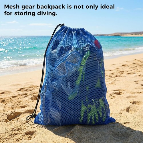 4Pcs Mesh Gear Bag - Large 19" x 27" Snorkel & Swim Backpack | Durable Polyester for Beach & Sports (Black & Blue)