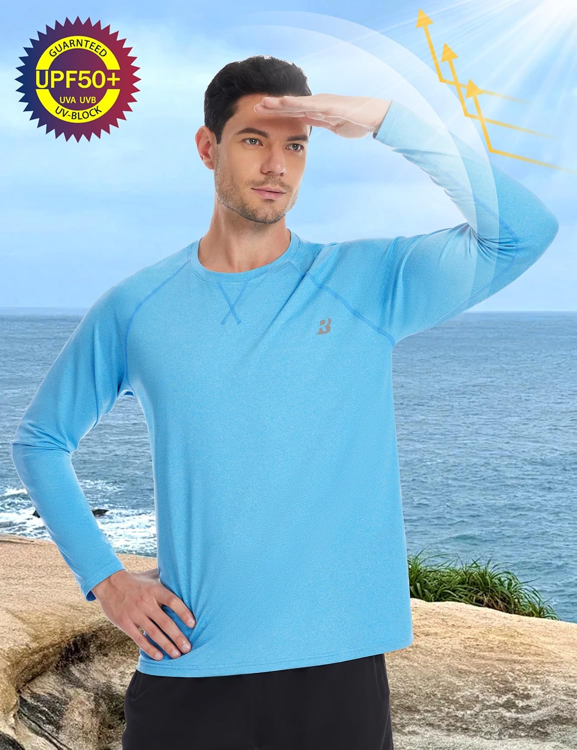 Roadbox UPF 50+ Sun Shirt for Men - UV Protection Long Sleeve Quick Dry Rash Guard | Ideal for Fishing, Hiking, Running