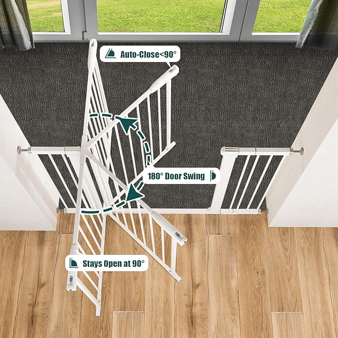 keny 36" Extra Tall Baby Gate for Doorways, Fits Openings 29.7" to 46" Wide, Auto Close Pressured Mounted Dog Gate for Stairs, No Drilling Easy Install Pet Gate, White