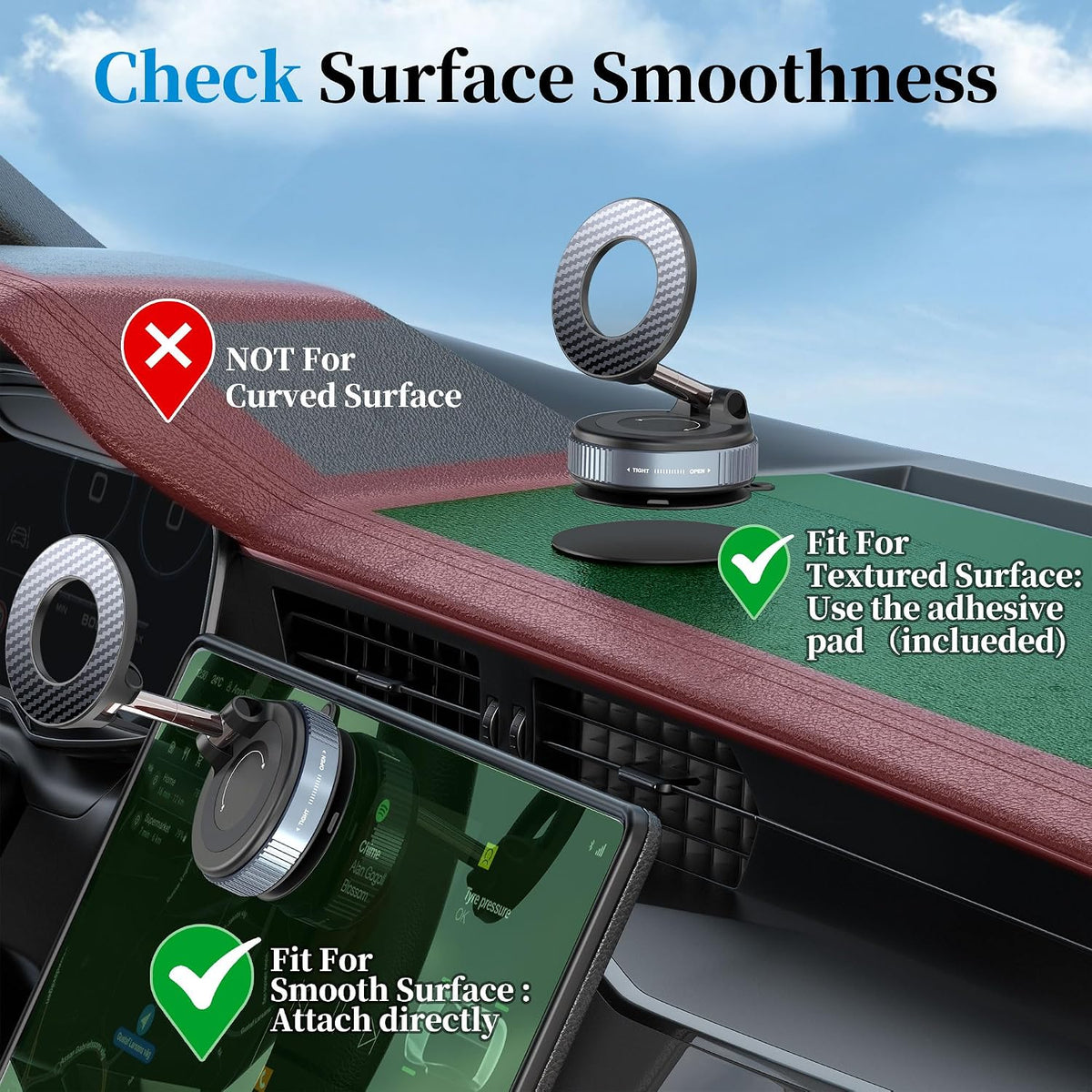 PlusAcc Car Phone Holder, Vacuum Magnetic Mount for MagSafe, No Charging