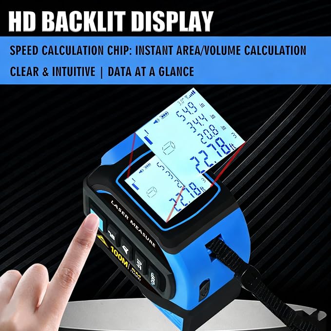 4-in-1 Laser Tape Measure 328FT, Digital Laser Distance Meter, 16FT Steel Tape