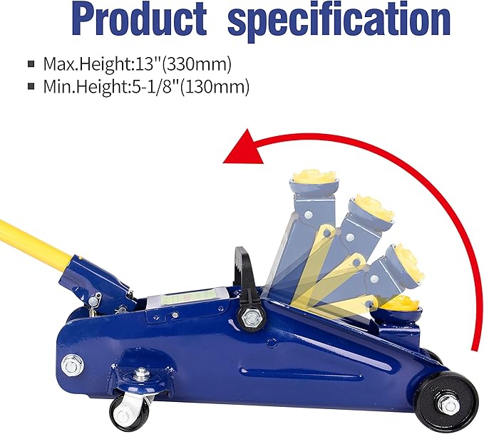 A A IN 2 Ton Heavy Duty Floor Jack,Hydraulic Low Profile Trolley Service Jack,Blue