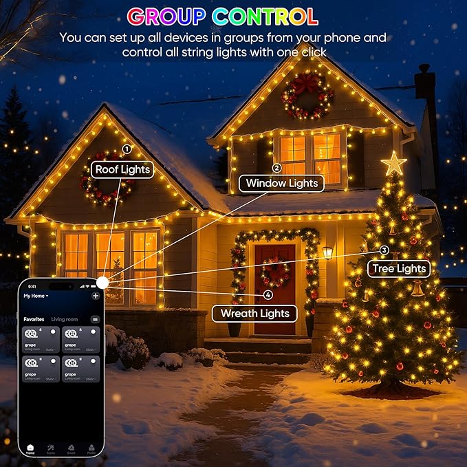 OMIKA 50FT 100 LED Smart Color Changing Globe String Lights, Smart Fairy Lights APP & Remote Control, Music Sync Twinkle Light, 100+ Dynamic Mode for Bedroom Classroom Party Christmas Decoration