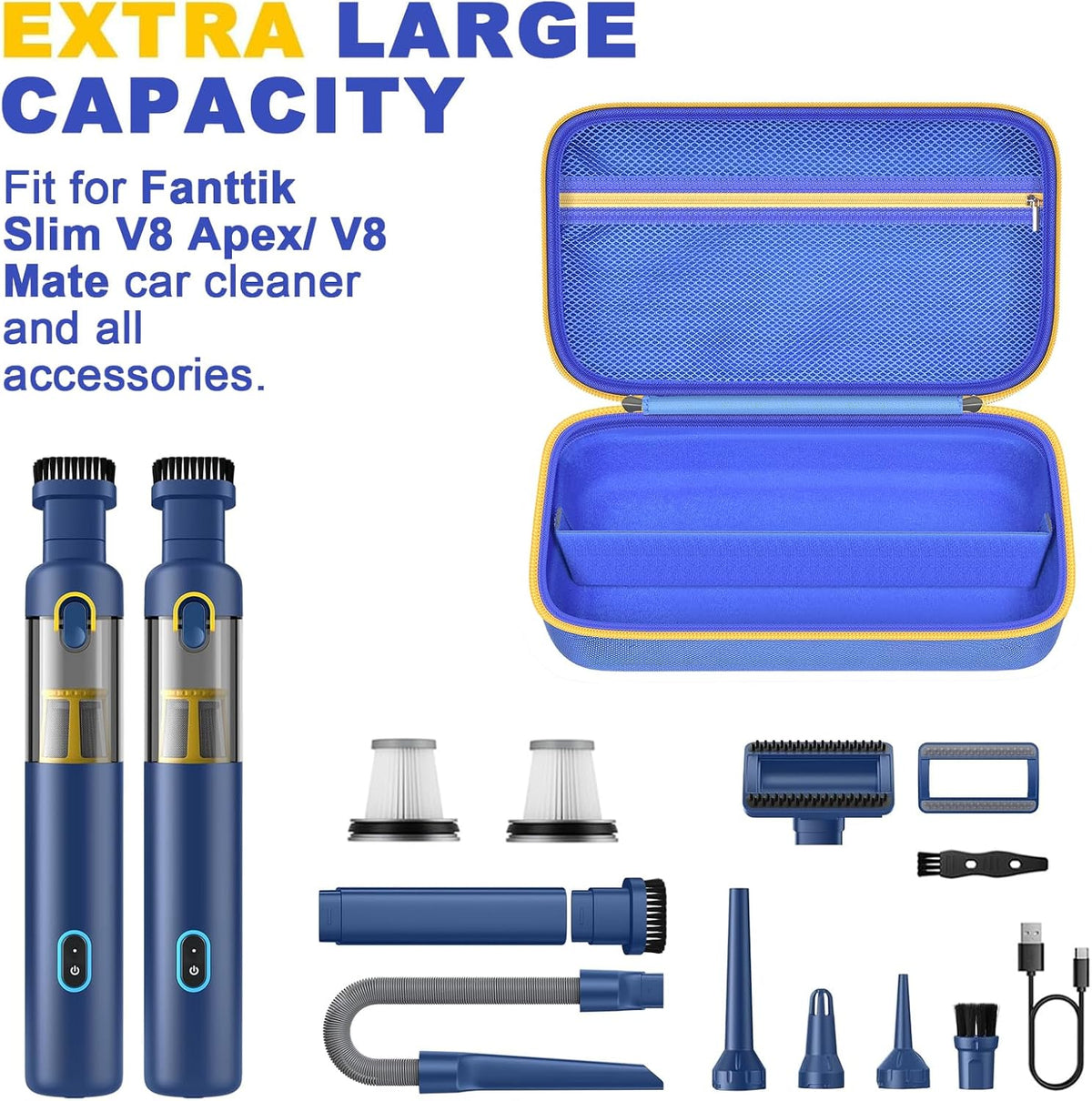 GWCASE Small Vacuum Car Case for Fanttik Slim V8 Apex/Mate, Case Only | Removable Divider, Mesh Pocket for Accessories, EVA Shell Protection for Trunk, Truck and Road-Trip Storage