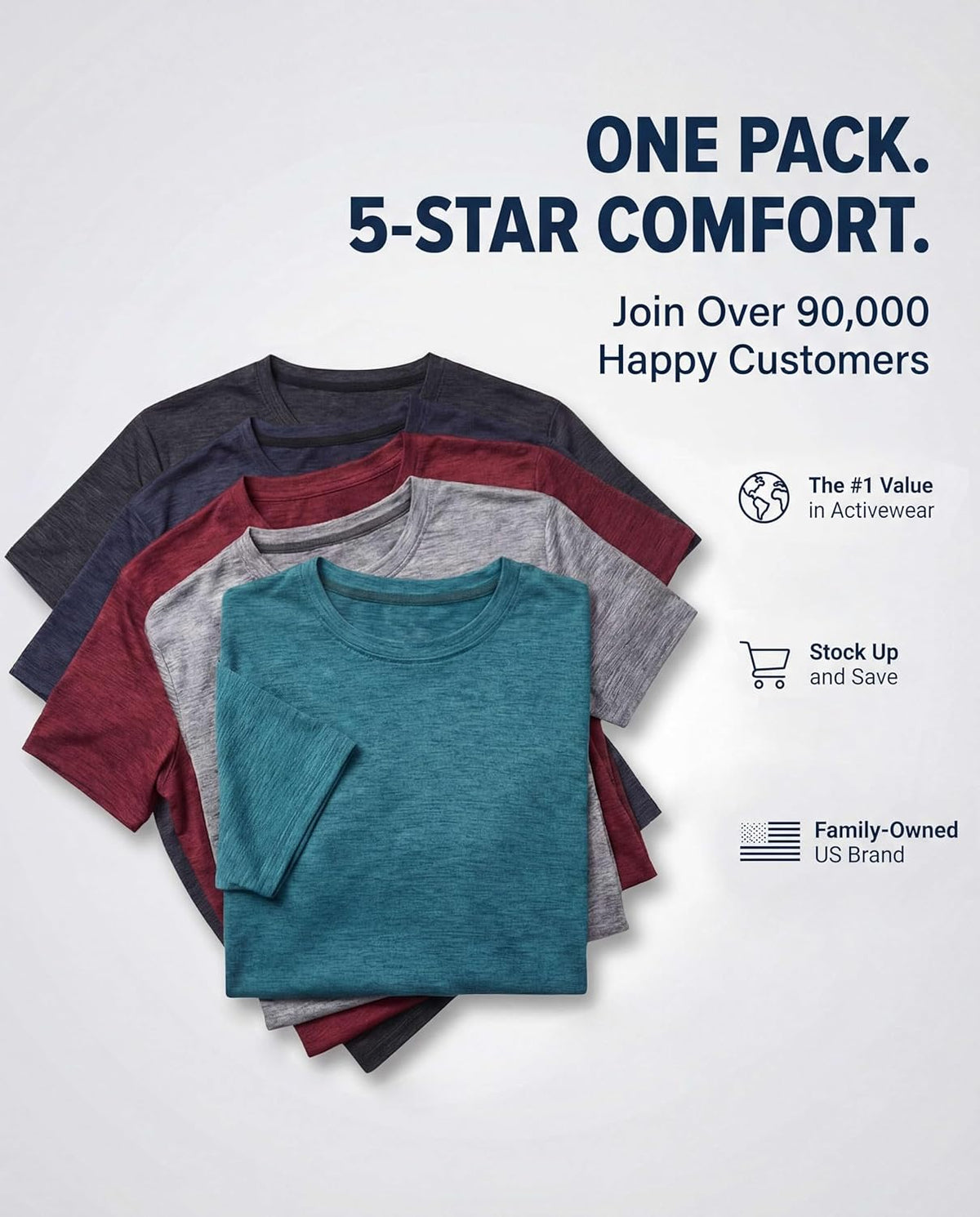 Real Essentials Men's Dry-Fit Short Sleeve Crew Neck T-Shirts - 5 Pack for Gym & Fitness Activities