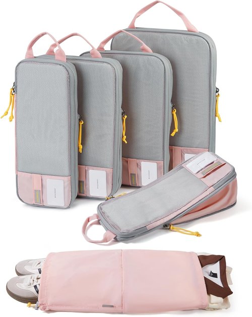 BAGSMART Compression Packing Cubes - Lightweight Travel Organizer Bags | Set of 6 for Space Saving Essentials