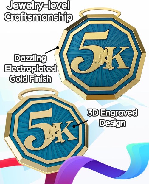 5K Running Medals - Heavy Duty 3'' Double-Sided Trophy Medal | 3D Engraved Award for Adult Competitions