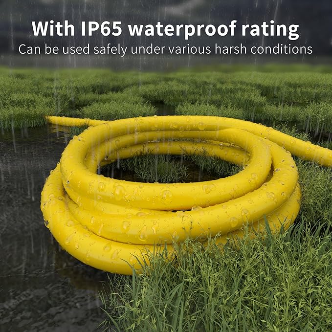 HUANCHAIN 150 ft 14/3 Gauge Heavy Duty Outdoor Extension Cord Waterproof with Lighted, Flexible Cold Weather 3 Prong Electric Cord Outside, 13A 1625W 125V 14AWG SJTW, Yellow, ETL Listed