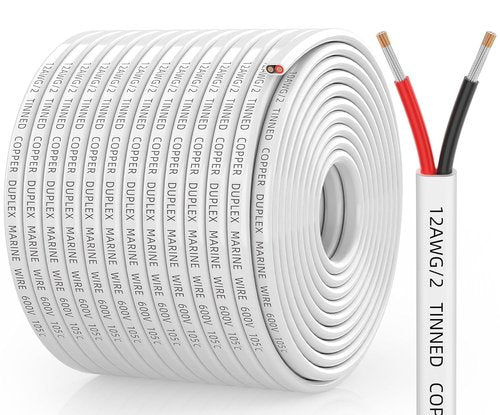 CONEPY 12 Gauge Marine Wire - Waterproof 12/2 Duplex Tinned Copper Cable for Boats & RVs | 200FT