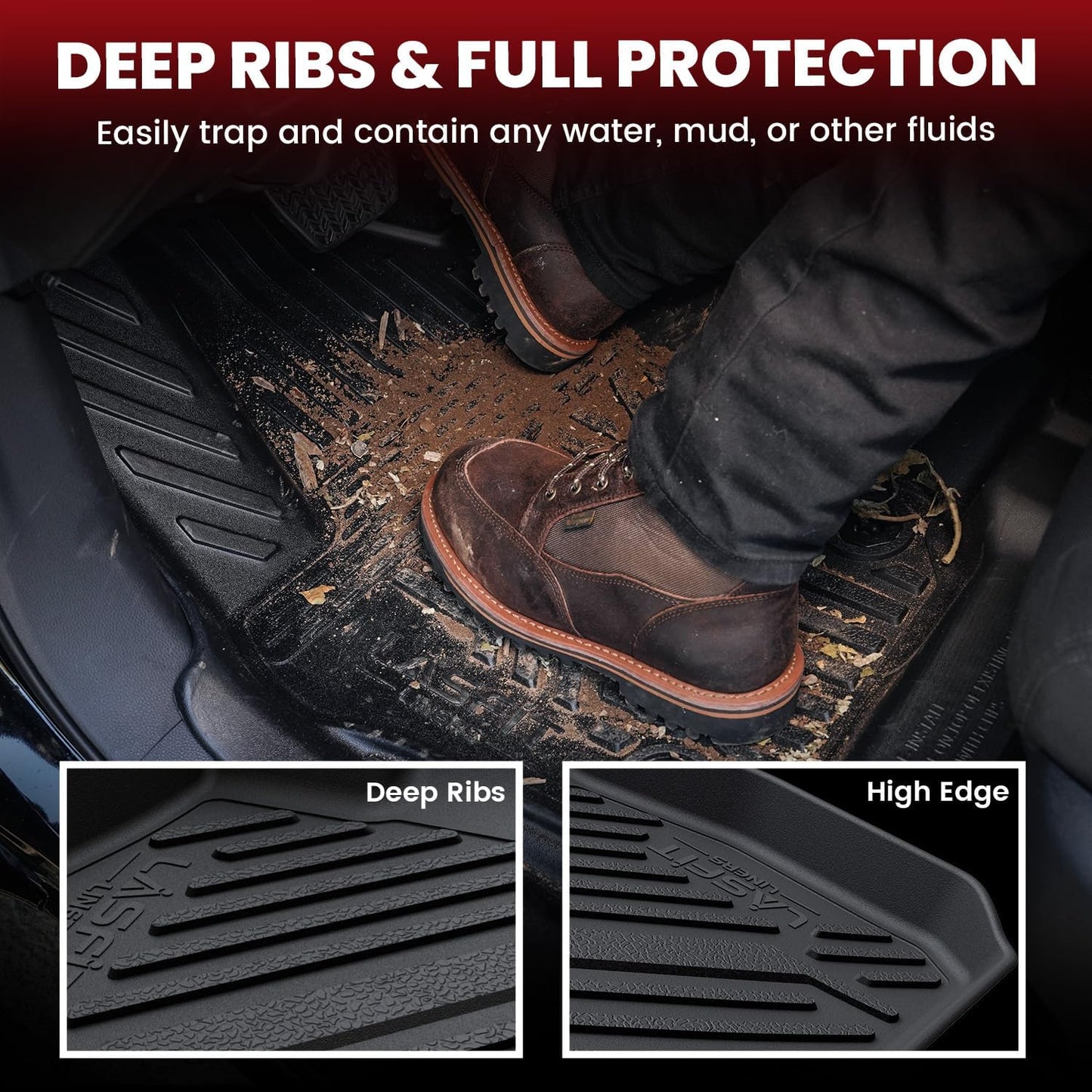 LASFIT Floor Mats Custom Fit for Volkswagen Jetta 2011-2018 (Not Fit for Jetta SportWagen), All-Weather Protection TPE 1st & 2nd Row Car Liners for VW Accsessories, Black Odor-Less Easy to Clean