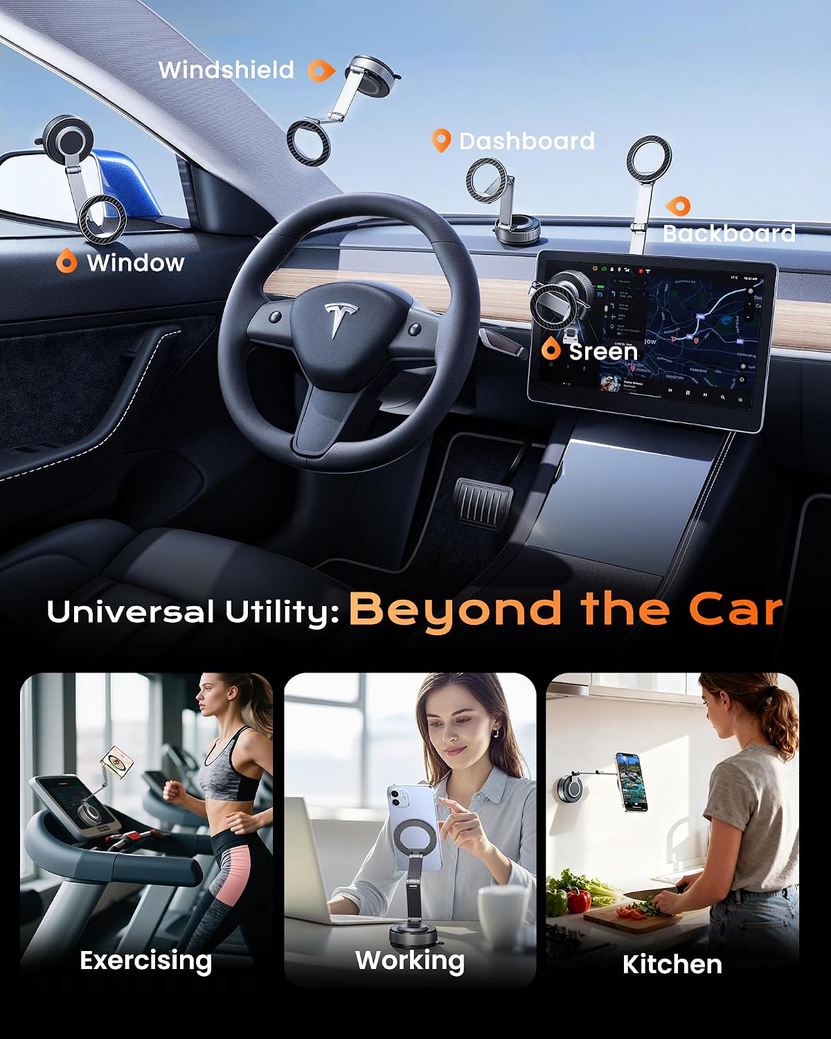Magnetic Phone Holder for Car, 3-Axis Long Arm Mount for Tesla Model Y/3