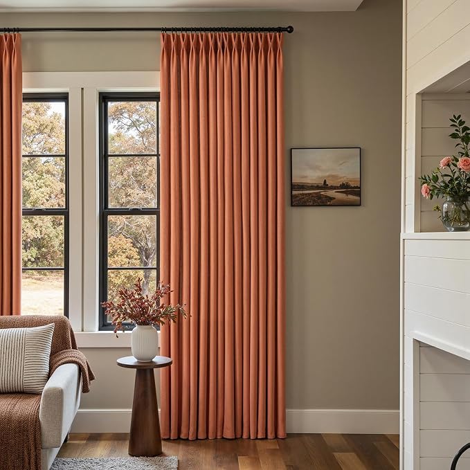 Memory Trained Pinch Pleated Curtains 108 Inches Long, Viral Linen Pinch Pleat
