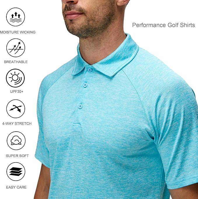 Alex Vando Mens Golf Shirt Moisture Wicking Quick-Dry Short Sleeve Casual Polo Shirts for Men