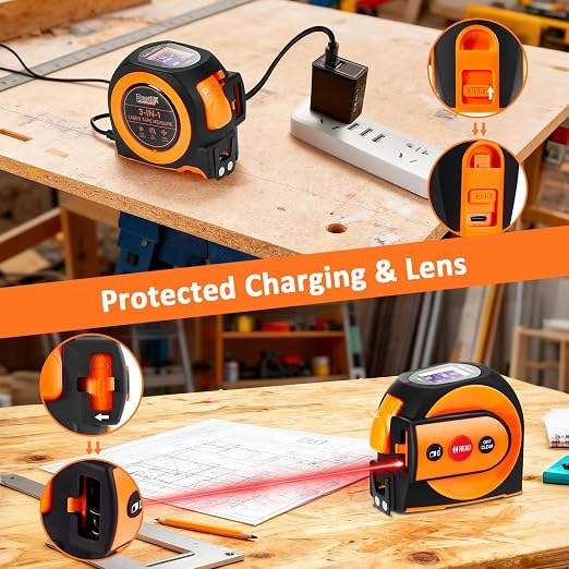 3-in-1 Laser Tape Measure, 197ft Laser Distance Meter, 16ft Digital Tape Measure