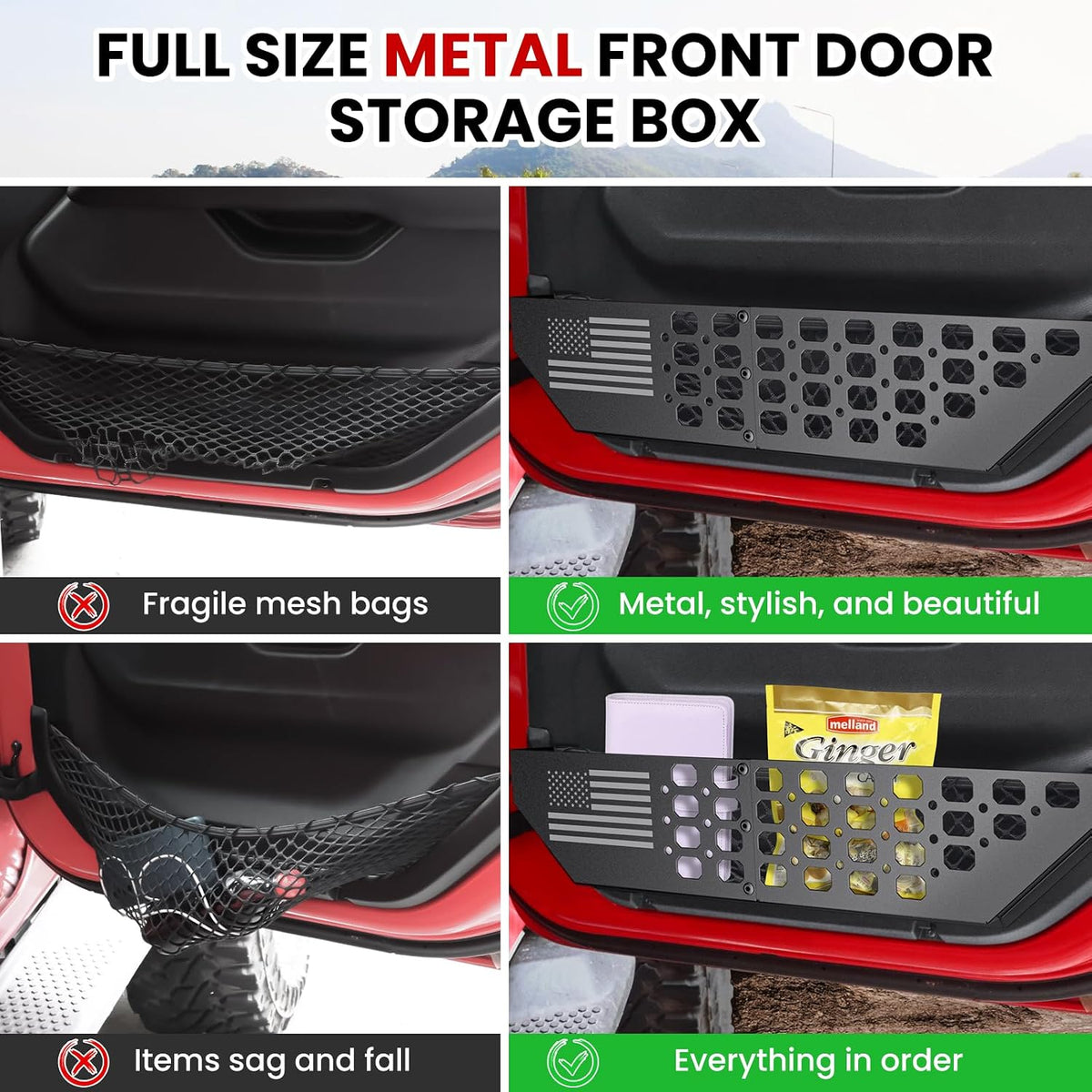 DIAMOOKY Metal Front Door Pocket Storage for Jeep Wrangler JL JLU 2018-2026
