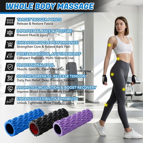 Foam Roller - High Density Deep Tissue Massager for Myofascial Release | 15-Inch Black Diamond Texture
