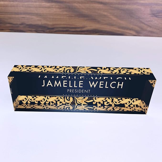Artblox Personalized Name Plate For Desk | Black & White Marble Design On Clear Acrylic Glass | Custom Plaque Desk Name Plate Personalized Your Name And Credentials Office Office Sign Engraved Plaque