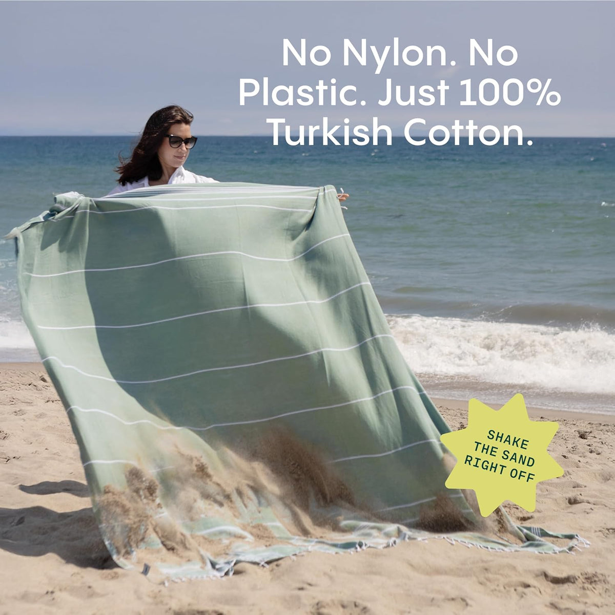 WETCAT Turkish Beach Blanket - Sandproof 100% Turkish Cotton, Extra Large 82"x82", Ultra Soft - Aqua