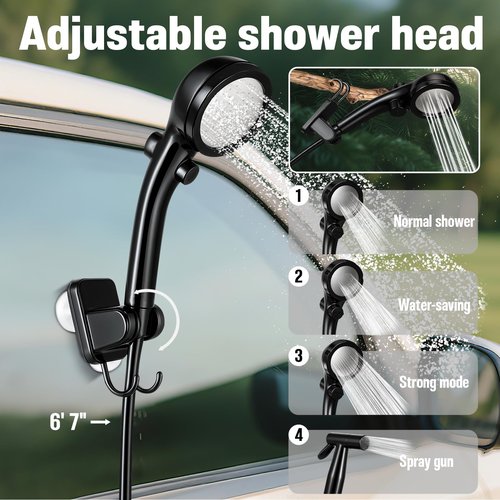 Motivekit™ Portable Camping Shower | 6.6 Gallons Foldable Bucket, 6000mAh Shower Pump, 6' 7" Shower Head, 1500W Immersion Heater, Summer Beach Outdoor Showering Hiking Pet Bath RV Car Wash Water Plant