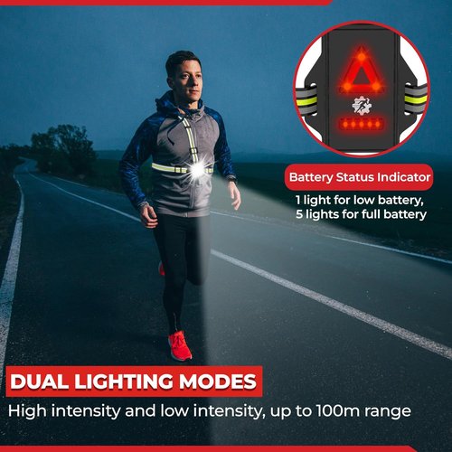LUMEFIT LED Running Lights - Adjustable Night Safety Chest Light with Yellow Reflective Vest | Rechargeable for Jogging & Dog Walking