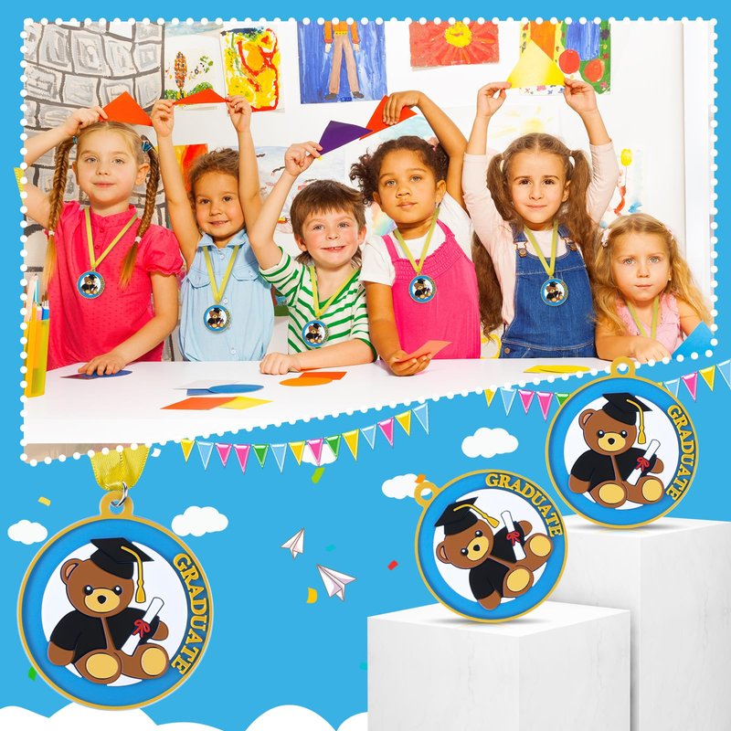 Trnayi 24 Pcs Kindergarten Graduation Medal for Kids 2 Inch Students Award Medals with Neck Ribbon PVC Preschool Graduation Award Medal for Graduation Gifts Party Favors Supplies