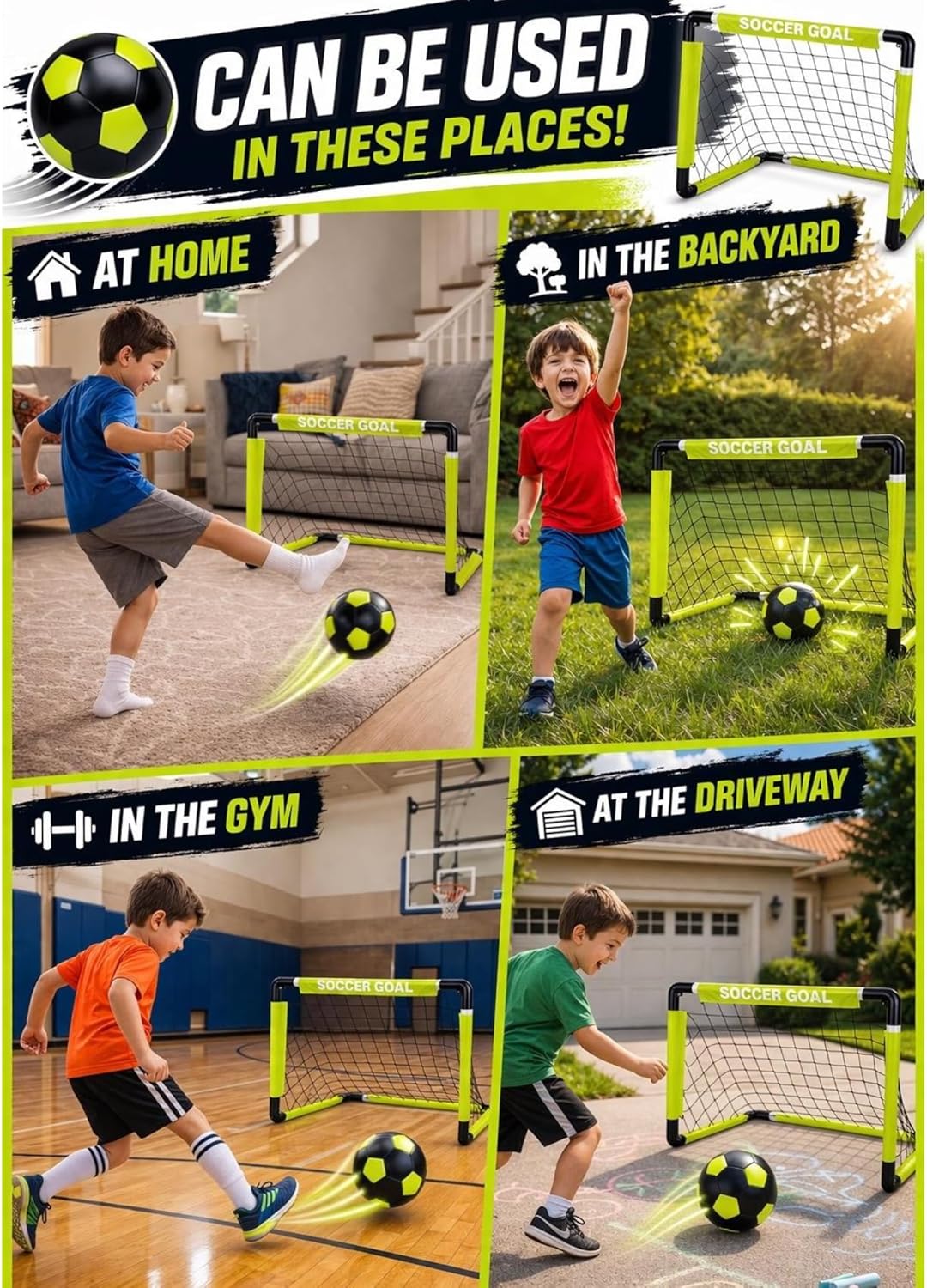 Skiennix Kids Soccer Goals Set - Indoor & Outdoor Play with Foldable Goal, Ball, Pump & 4 Stakes