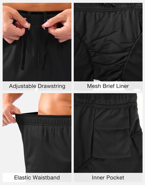 G Gradual Running Shorts for Men 3.5 inch Lightweight Breathable Gym Shorts with Brief Liner Athletic Training Workout Sport, Black, Medium