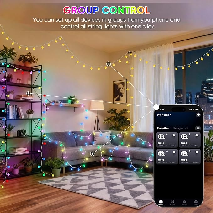 OMIKA 33FT 60 LED Color Changing Globe String Lights, Warm White & Multicolor USB Powered Smart Fairy Lights, APP & Remote Control, Music Sync, 100+ Dynamic Mode for Dorm, Classroom, Room Decor