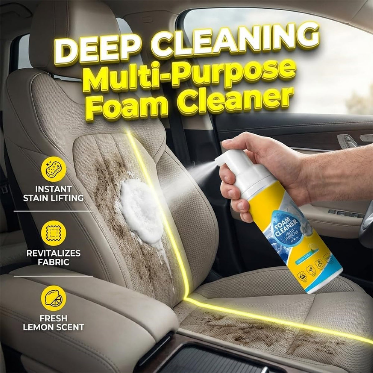 4-in-1 Multi-Enzyme Foam Cleaner, 5oz All-Purpose Deep Cleaning Spray for Car Seat, Effective Damage-free Cars Interior Foam Spray Enzyme Cleaner for Leather Car Seat Restore New Look (2Sets)