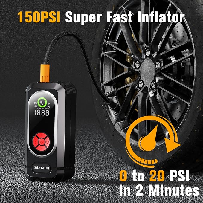 8000A Jump Starter with Air Compressor, 10-in-1 Car Battery Jump Starter Portable (10.0 Gas/10.0L Diesel), 150 PSI 12V Jump Box with Jumper Cables, LED Light, LED Display