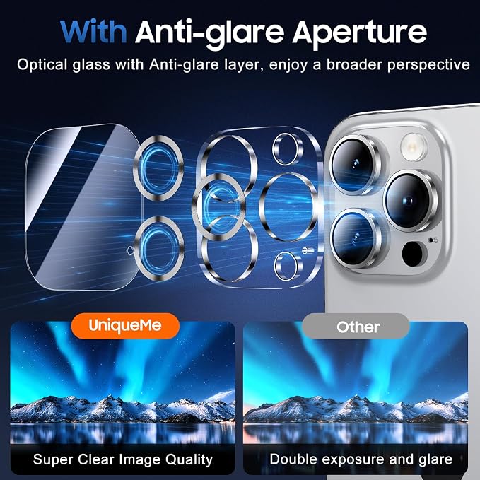 UniqueMe for 3 Pack iPhone 16 Pro/iPhone 16 Pro Max Camera Lens Protector