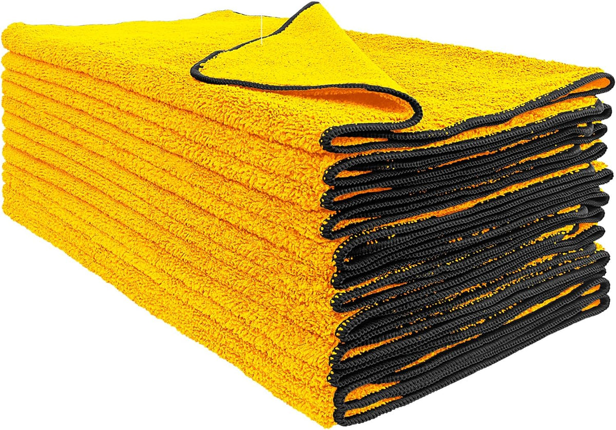 Detailer's Preference Dual Pile 400 GSM Microfiber Towels with Red Trim, All-Purpose Terry Weave Cleaning Cloths for Auto, Home, Boat, Scratch-Free & Reusable, 16x24 Inches, 12-Pack