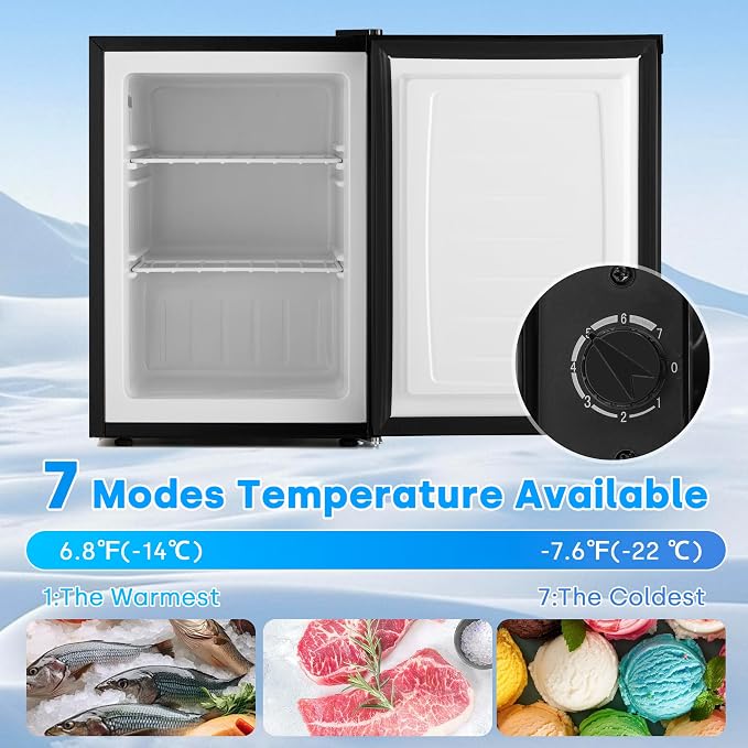 Erivess 2.1 Cu.ft Upright Freezer, Small Mini Freezer with 7 Temp Settings | Large Capacity, Energy Saving & Low Noise Free Standing Single open Door Mini Freezer for Home, Apartment, Garage, Dorms