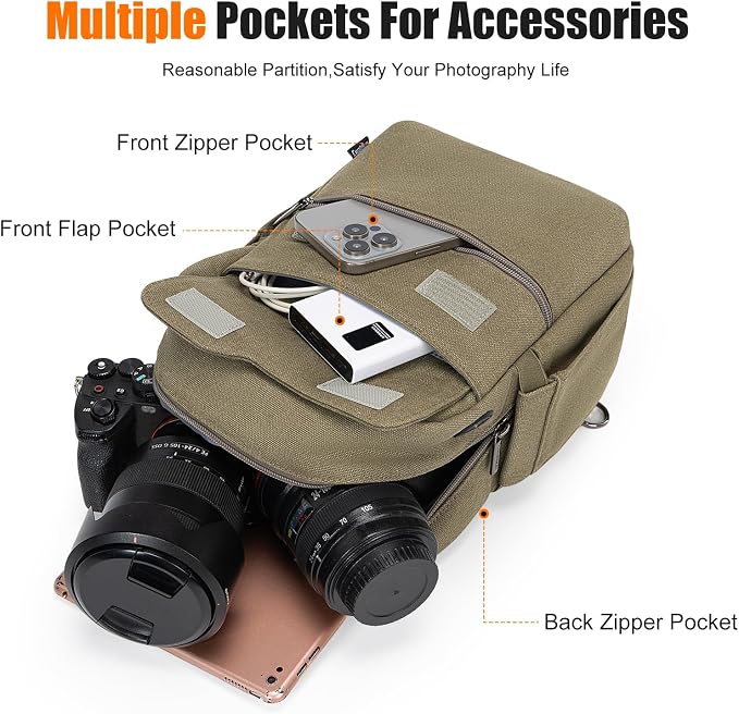 Cwatcun Camera Sling Bag Compact Large Camera Case, Waterproof Canvas Crossbody