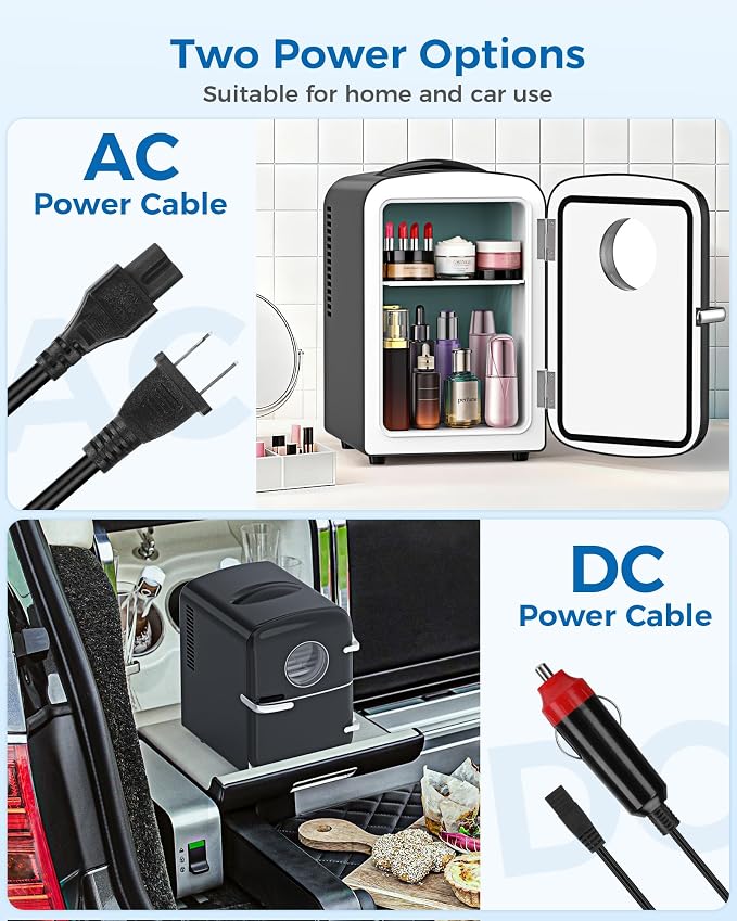 Electactic Mini Fridge for Skincare, 4L/6 Cans Portable Compact Cosmetic Fridge, Desktop Fridge with AC/DC Adapters, Observation Window, Small Cooler and Warmer for Beverage, Makeup, Bedroom, Black