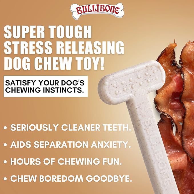 Bullibone Nylon Dog Chew Toy for Aggressive Chewers - Dental Hygiene Bone with Bacon Flavor, Durable Tough Chew Toys for Small Dogs, Indestructible Dog Bone - 3 Pack
