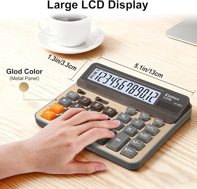 Comix Desktop Calculator, Large Computer Keys, 12 Digits Display, Champaign