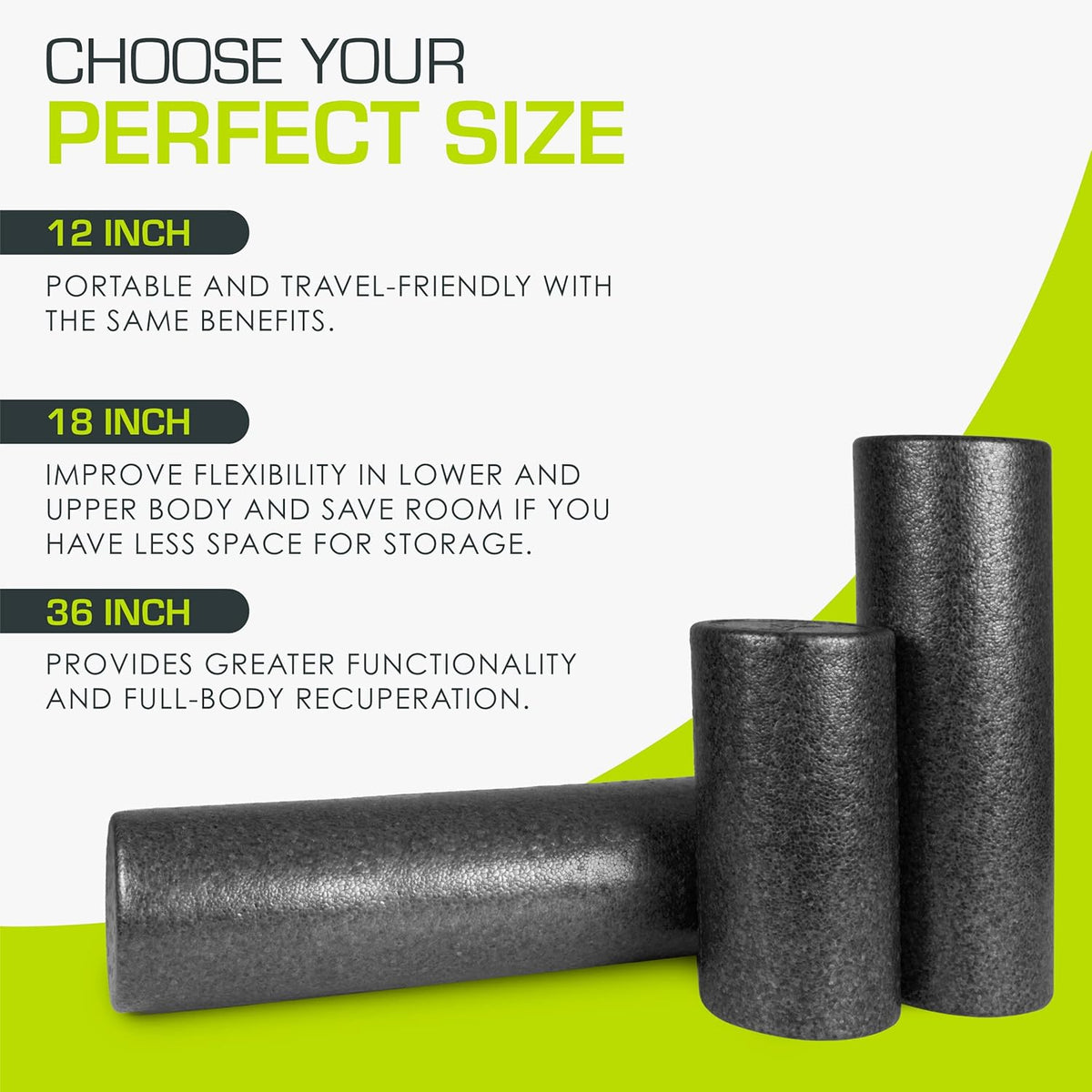 ProsourceFit High Density Foam Roller - 12-Inch Firm Massage Tool for Back Stretching & Muscle Recovery | Black