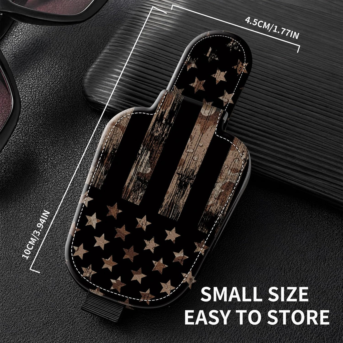 Sunglasses Holder for Car Visor, PU Leather Glasses Clip Organizer, Cute Magnetic Eyeglass Holder for Vehicle Sun Visor, Car Interior Accessory for Women & Men, Black American Flag