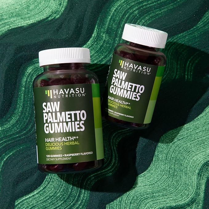 Saw Palmetto for Men Gummies - DHT Blocker Supplement for Hair Health and Male Patterned Balding - 60 Count - Supports Scalp and Prostate Wellness - Raspberry Flavor - Vegan, Non-GMO, 1 Month Supply