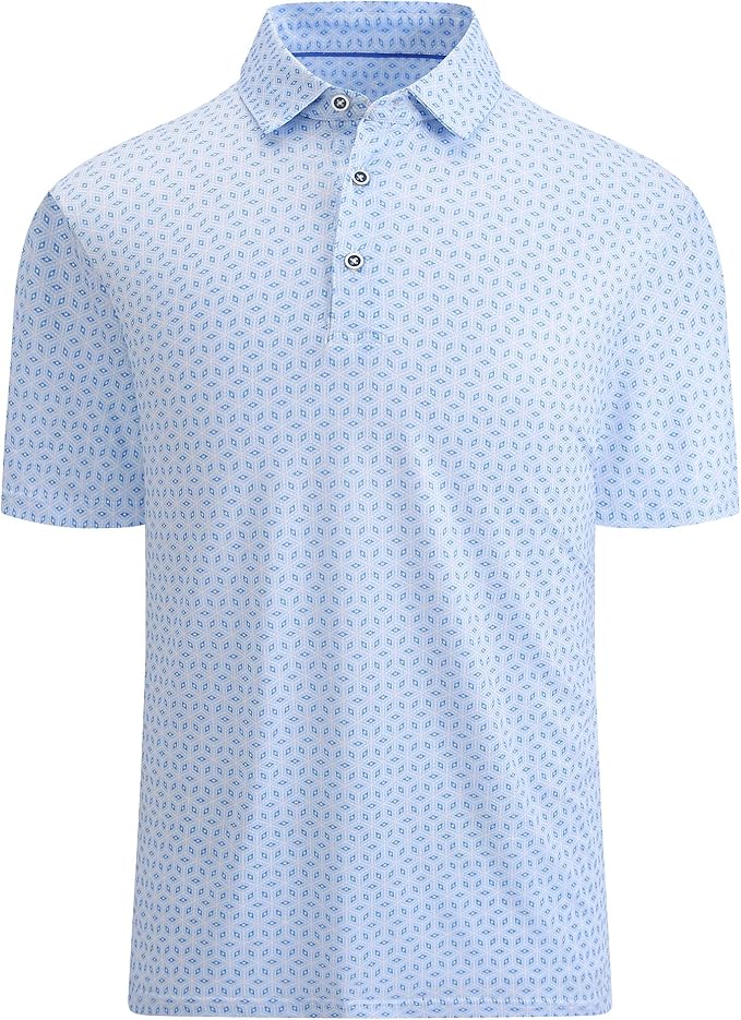 Esabel.C Golf Shirts for Men Dry Fit Performance Short Sleeve Print Moisture Wicking Collared Shirt
