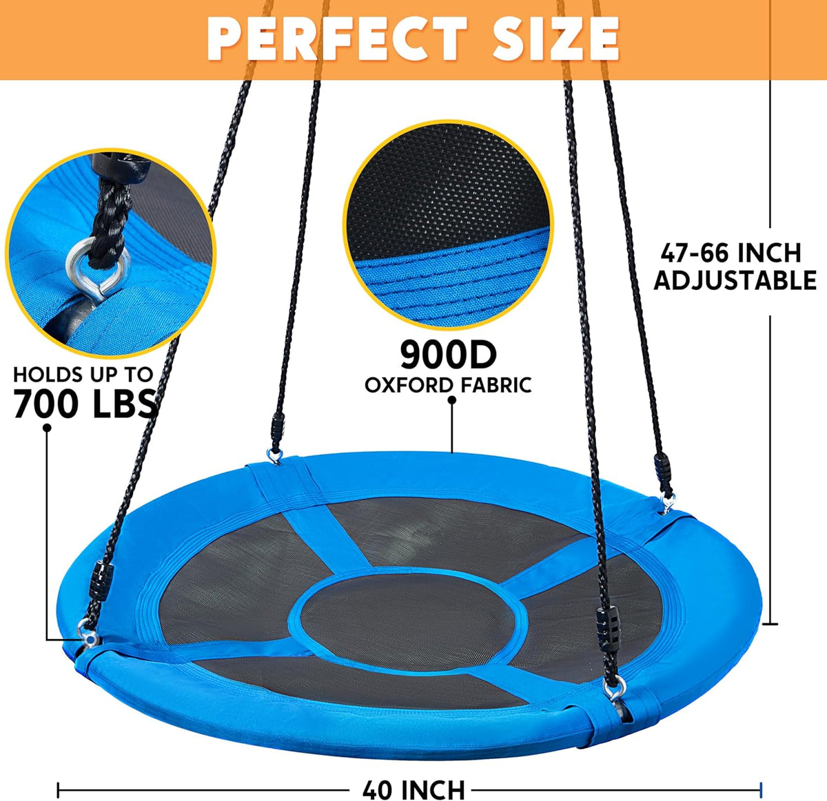 TURFEE 40-Inch Saucer Tree Swing - 900 lb Weight Capacity, Waterproof Seat for Kids | Outdoor Fun (Blue)