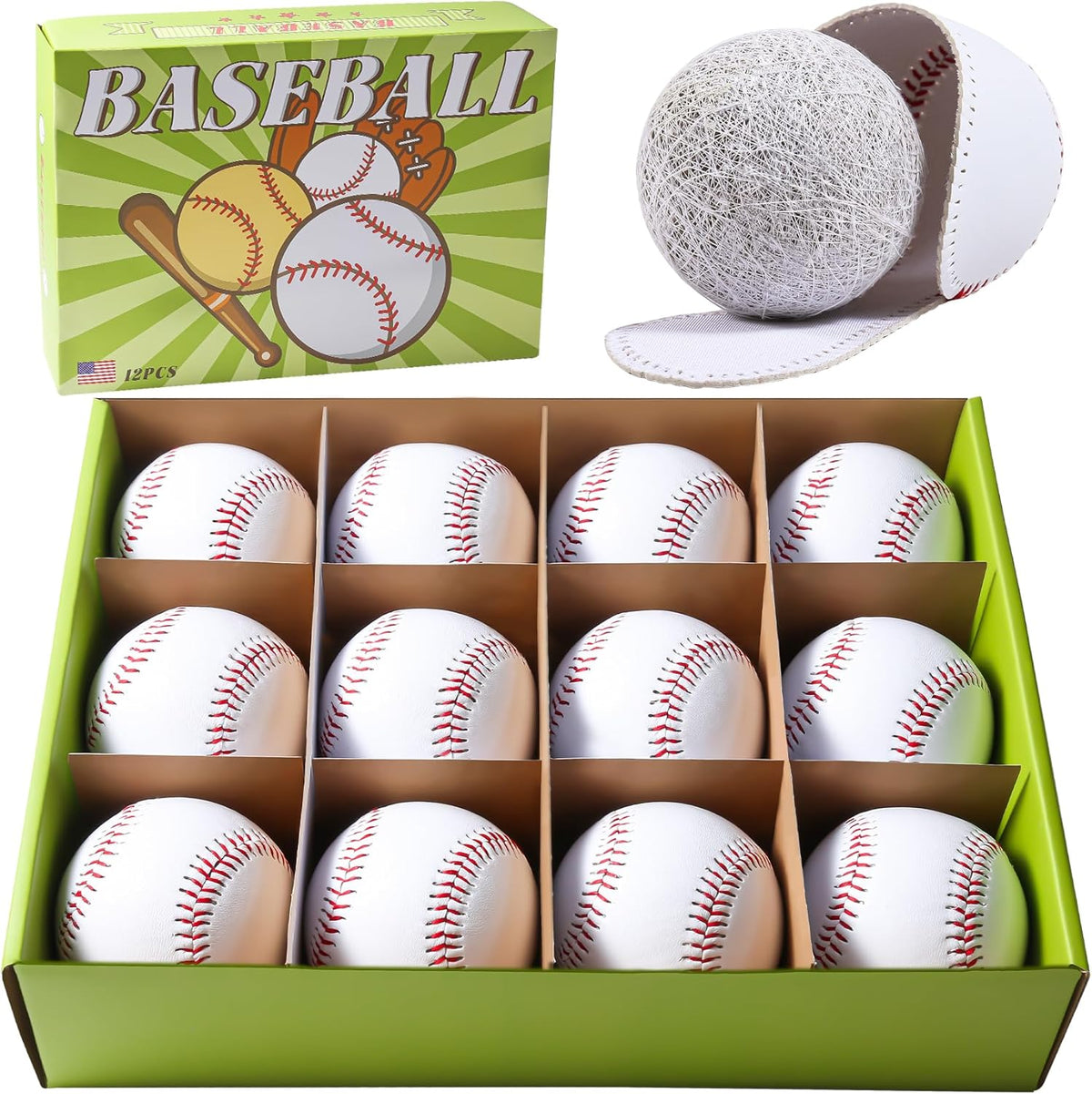 Rawlings 12 Pack Standard Size Adult Baseballs - 9 Inch Leather Covered Training Balls for League Play