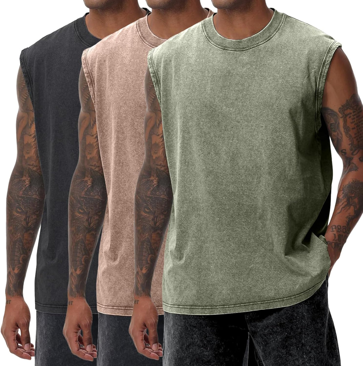 Yimoon Men's Tank Tops - Sleeveless Cotton Workout Tees for Gym | Acid Wash, Loose Fit