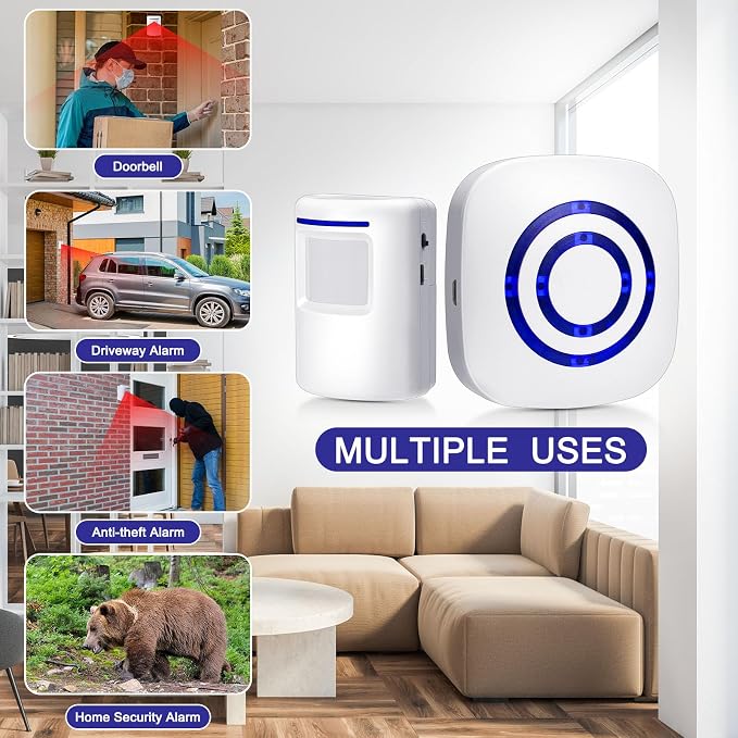 Mimorou Motion Sensor Alarm Wireless Driveway Alarm Indoor Home Motion Detector