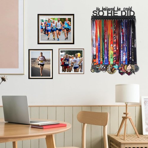 Goutoports Medal Holder Display Hanger - Personalized "She Believed She Could" Design | Sturdy Black Steel for Over 60 Medals