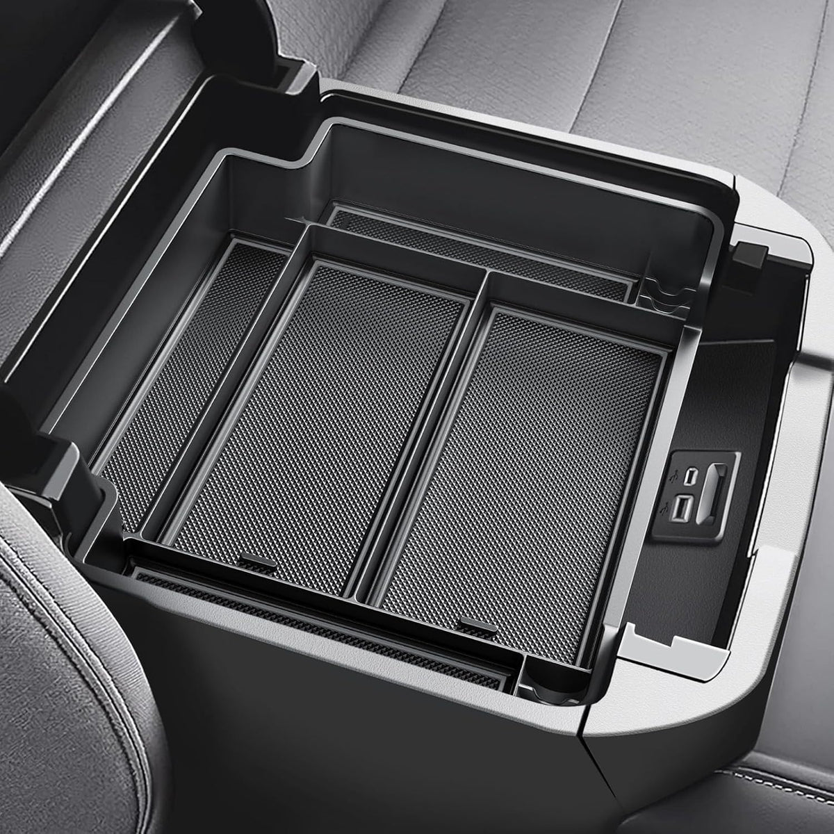 for 2021-2026 Chevrolet Tahoe& Suburban/GMC Yukon（Standard Console w/Charging Socket - Not for Power Sliding Console Center Console Organizer Tray ABS Materials