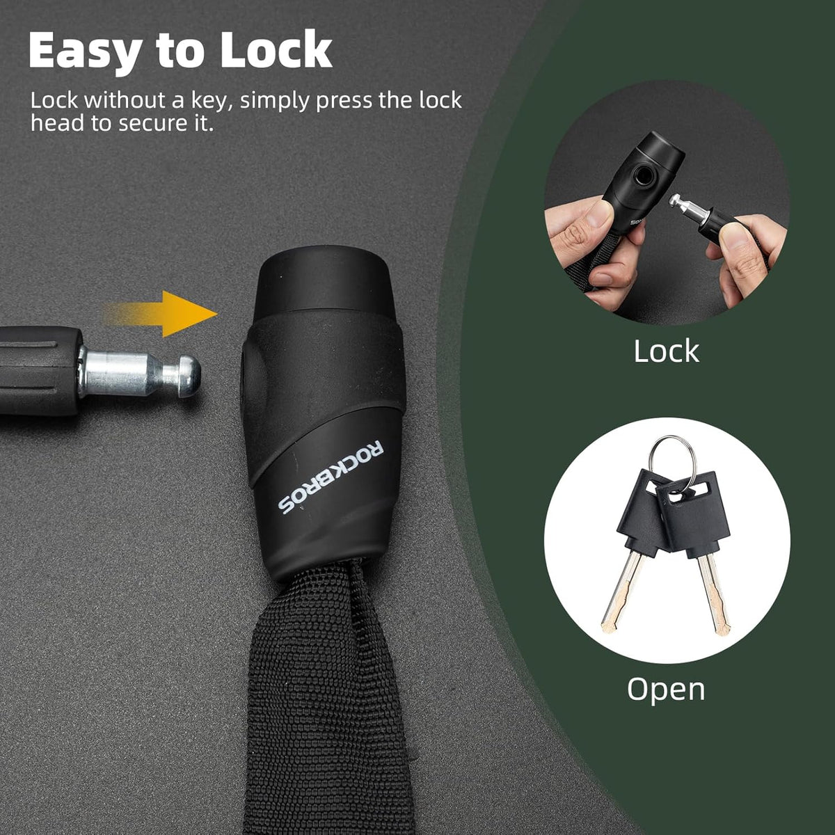 ROCKBROS Heavy-Duty Bike Chain Lock - 3 Ft Long, 5mm Thick, Cut-Proof Security with Key Set