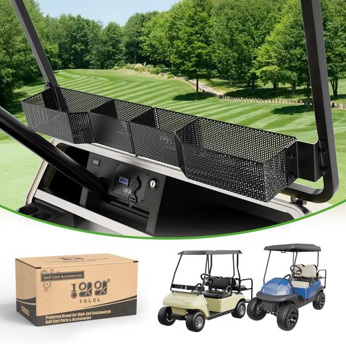 10L0L Golf Cart Storage Basket - Heavy Duty Front Dash Organizer for EZGO TXT/RXV & Club Car DS/Precedent - Steel Metal Utility Tray with 4 Secure Compartments (Drilling Required)