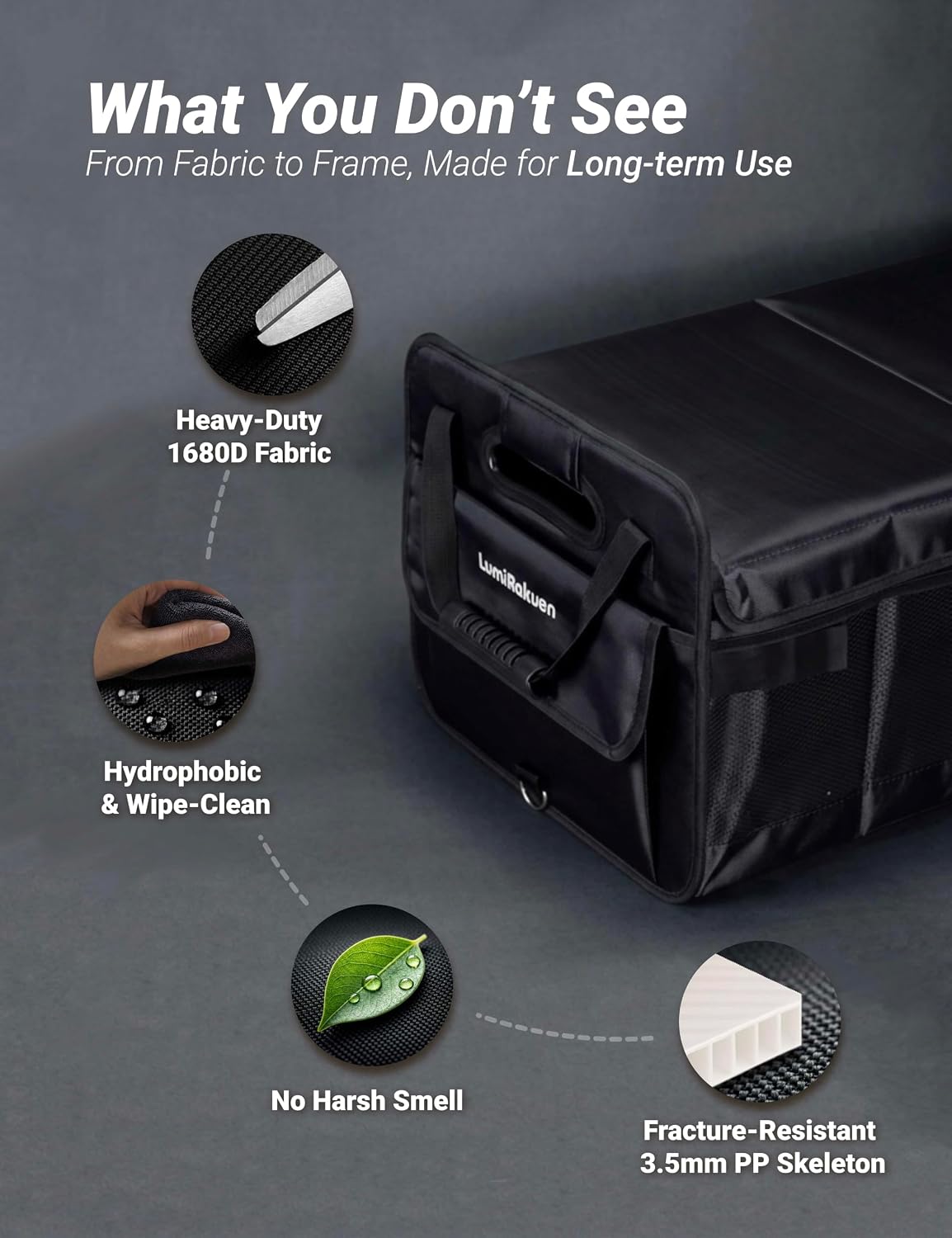 Heavy Duty Trunk Organizer with Lid for Car & SUV (XL, Black)